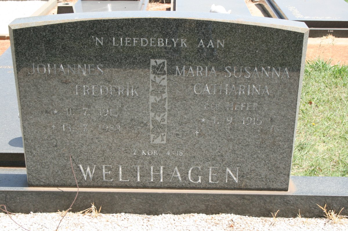 WELTHAGEN Johannes Frederik 1915-1983 &amp; Maria Susanna Catharina HEFER 1915-