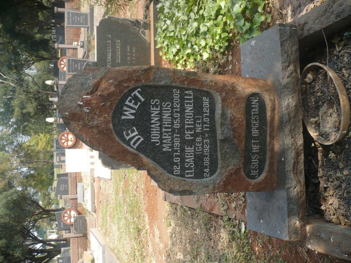 WET Johannes Marthinus, de 1907-2002 &amp; Elsabie Petronella NEL 1923-2012