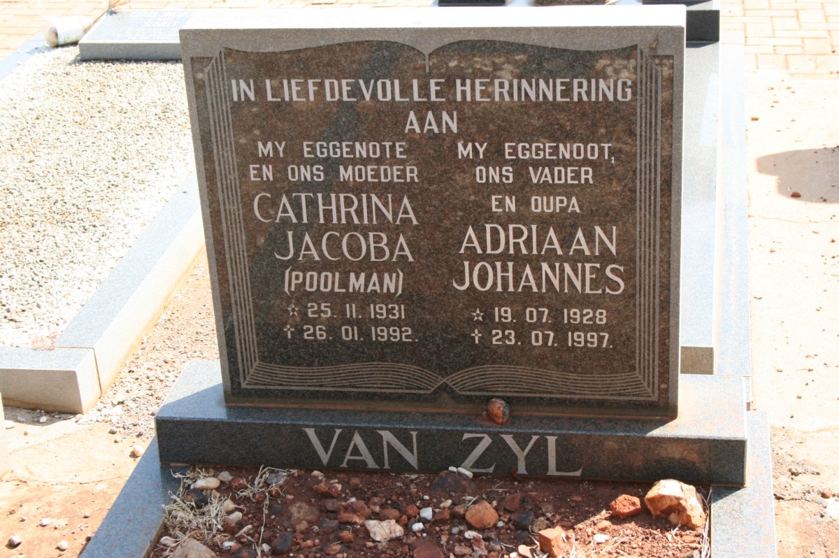 ZYL Adriaan Johannes, van 1928-1997 &amp; Cathrina Jacoba POOLMAN 1931-1992