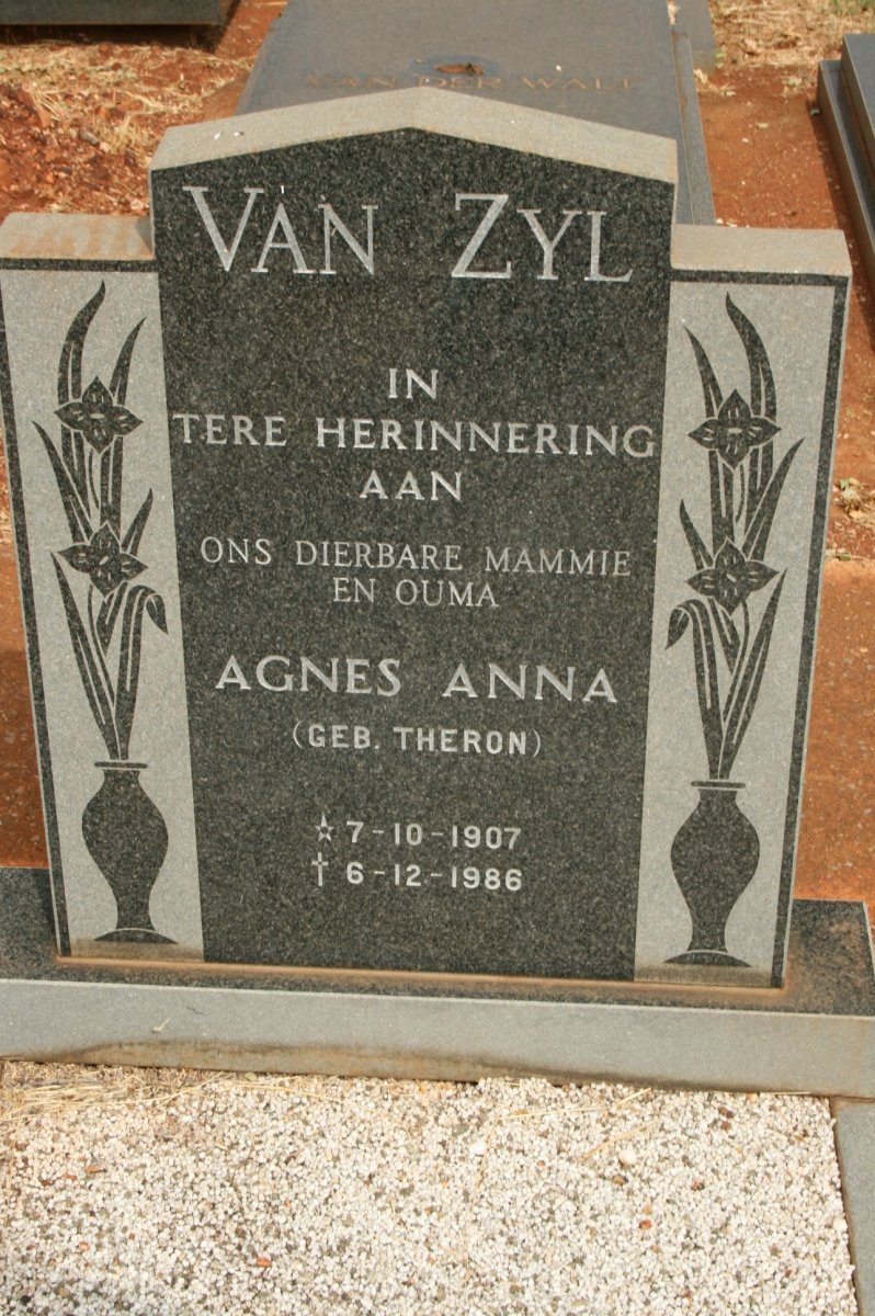 ZYL Agnes Anna, van nee THERON 1907-1986