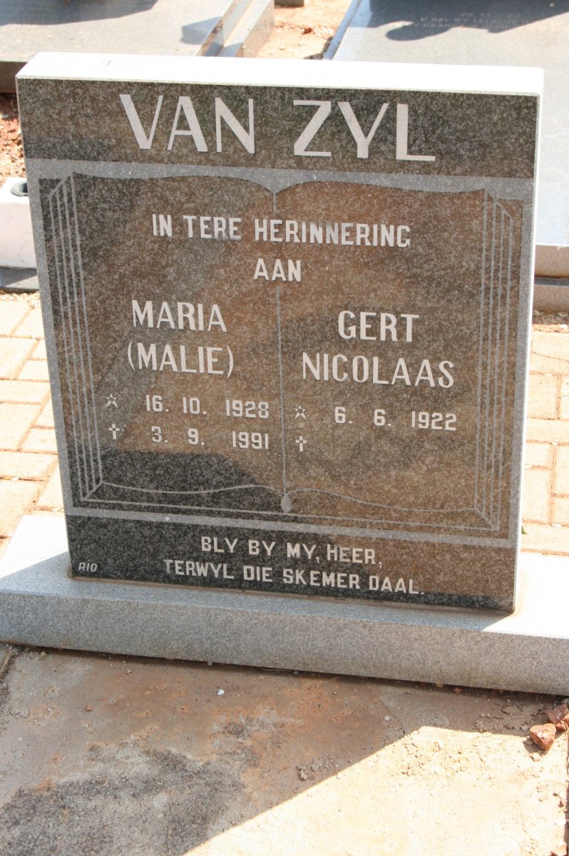 ZYL Gert Nicolaas, van 1922- &amp; Maria 1928-1991