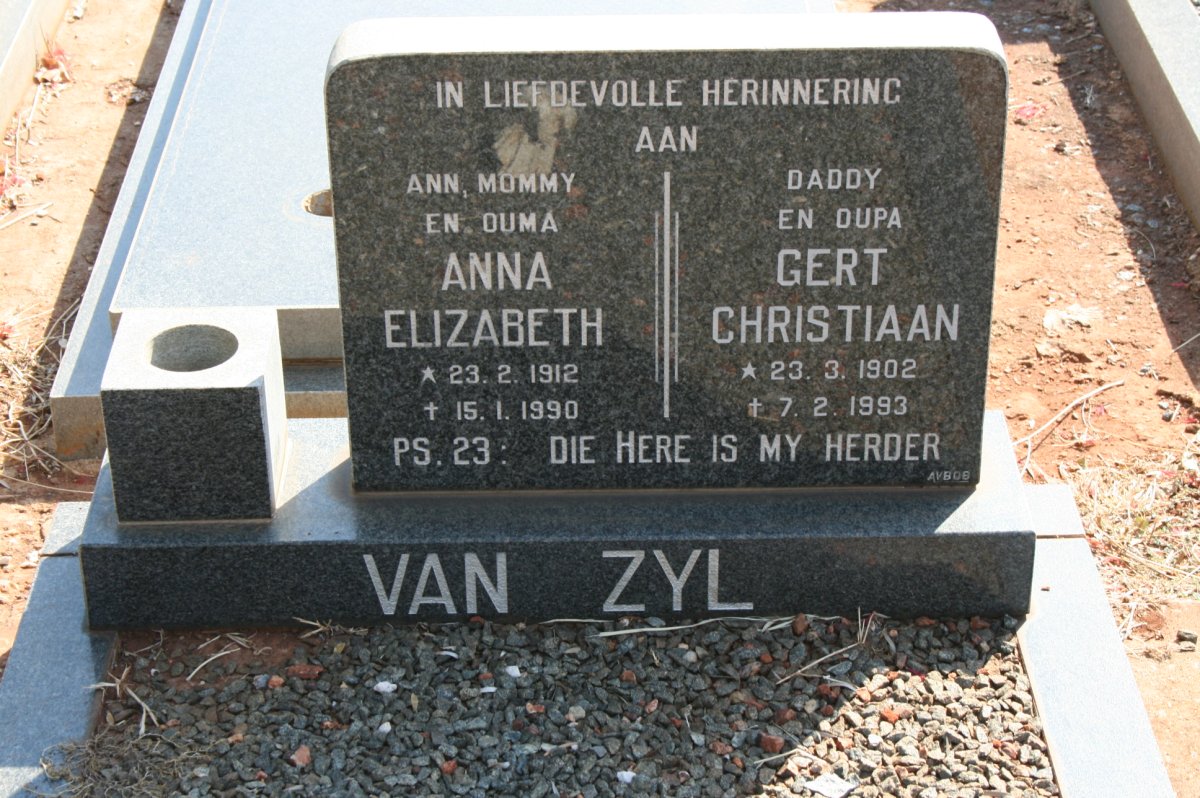 ZYL Gert Christiaan, van 1902-1993 &amp; Anna Elizabeth 1912-1990