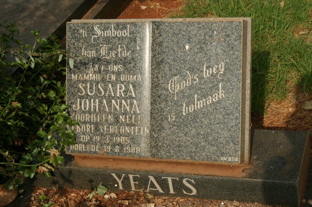 YEATS Susara Johanna formerly NELL nee SERFONTEIN 1905-1988