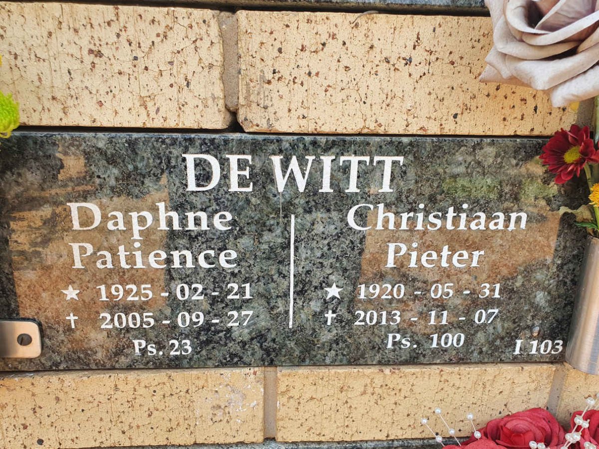WITT Christiaan Pieter, de 1920-2013 &amp; Daphne Patience 1925-2005