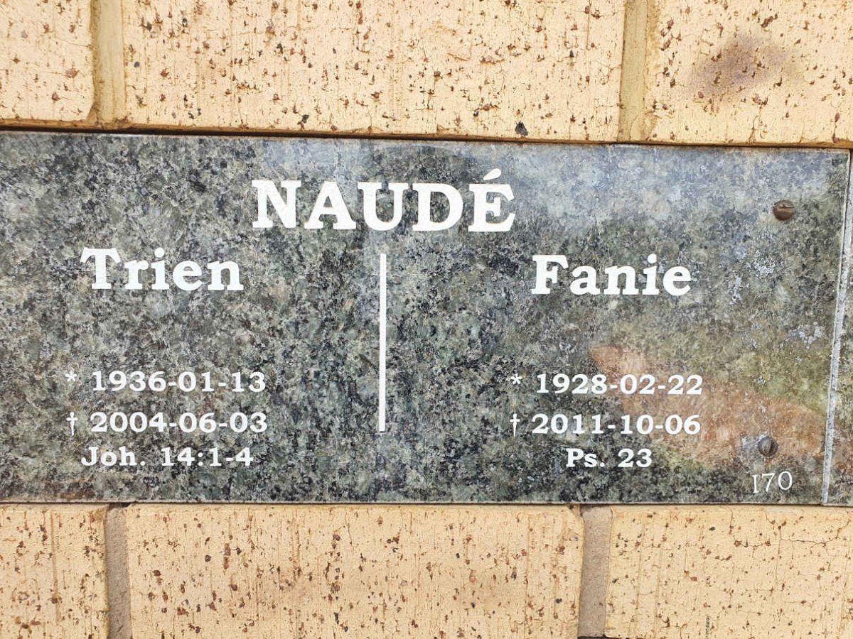 NAUDE Fanie 1928-2011 &amp; Trien 1936-2004
