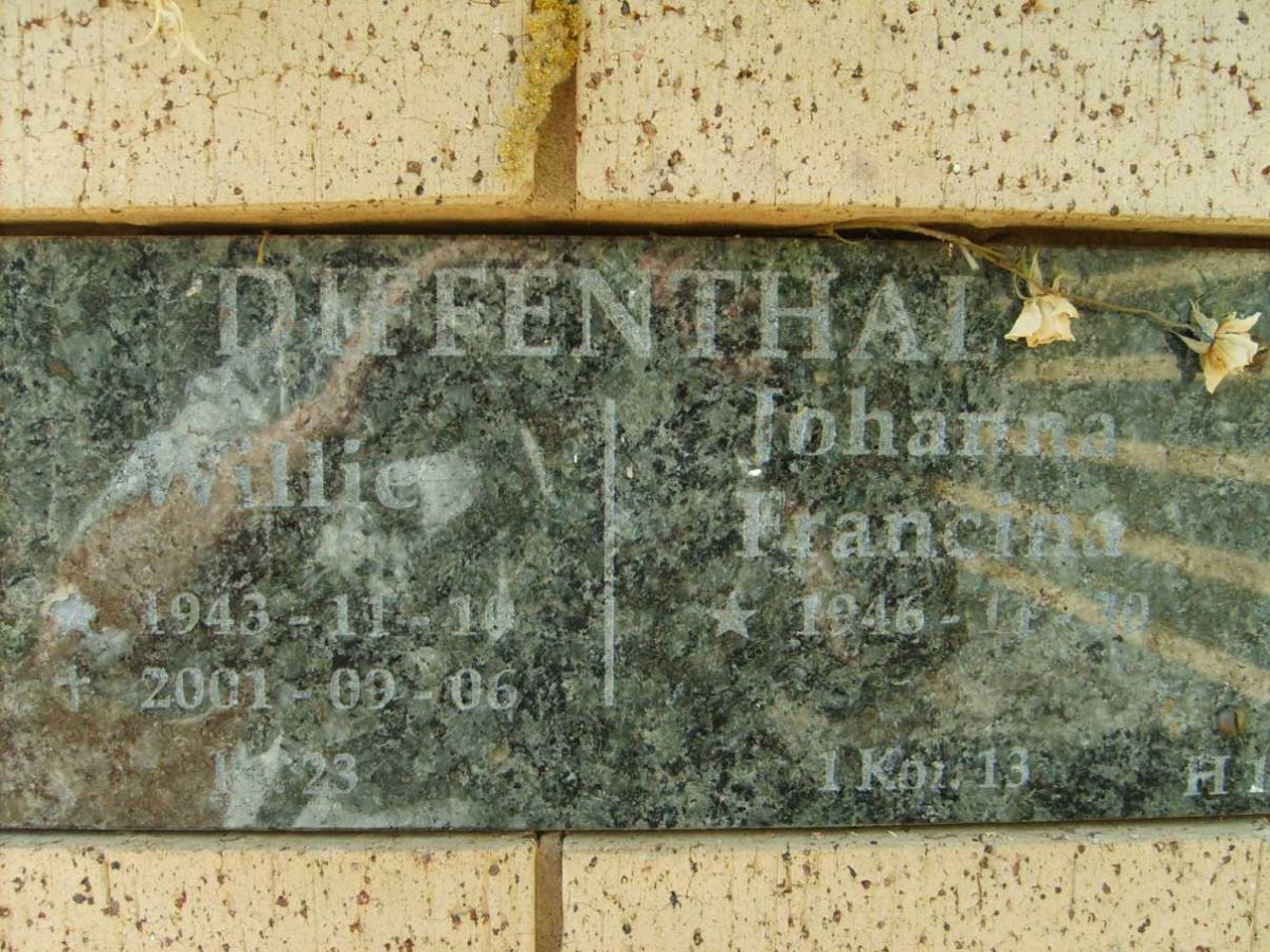 DIFFENTHAL Willie 1943-2001 &amp; Johanna Francina 1946-