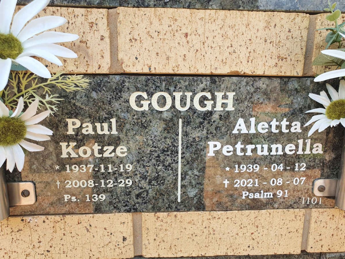 GOUGH Paul Kotze 1937-2008 &amp; Aletta Petrunella 1939-2021
