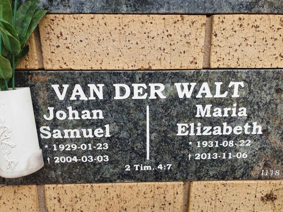 WALT Johan Samuel, van der 1929-2004 &amp; Maria Elizabeth 1931-2013