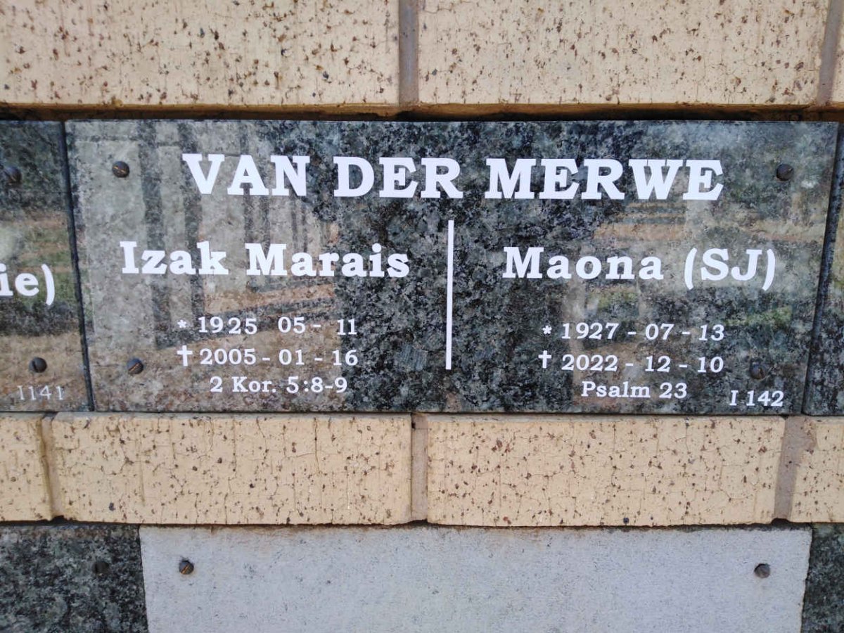MERWE Izak Marais, van der 1925-2005 &amp; S.J. 1927-2022