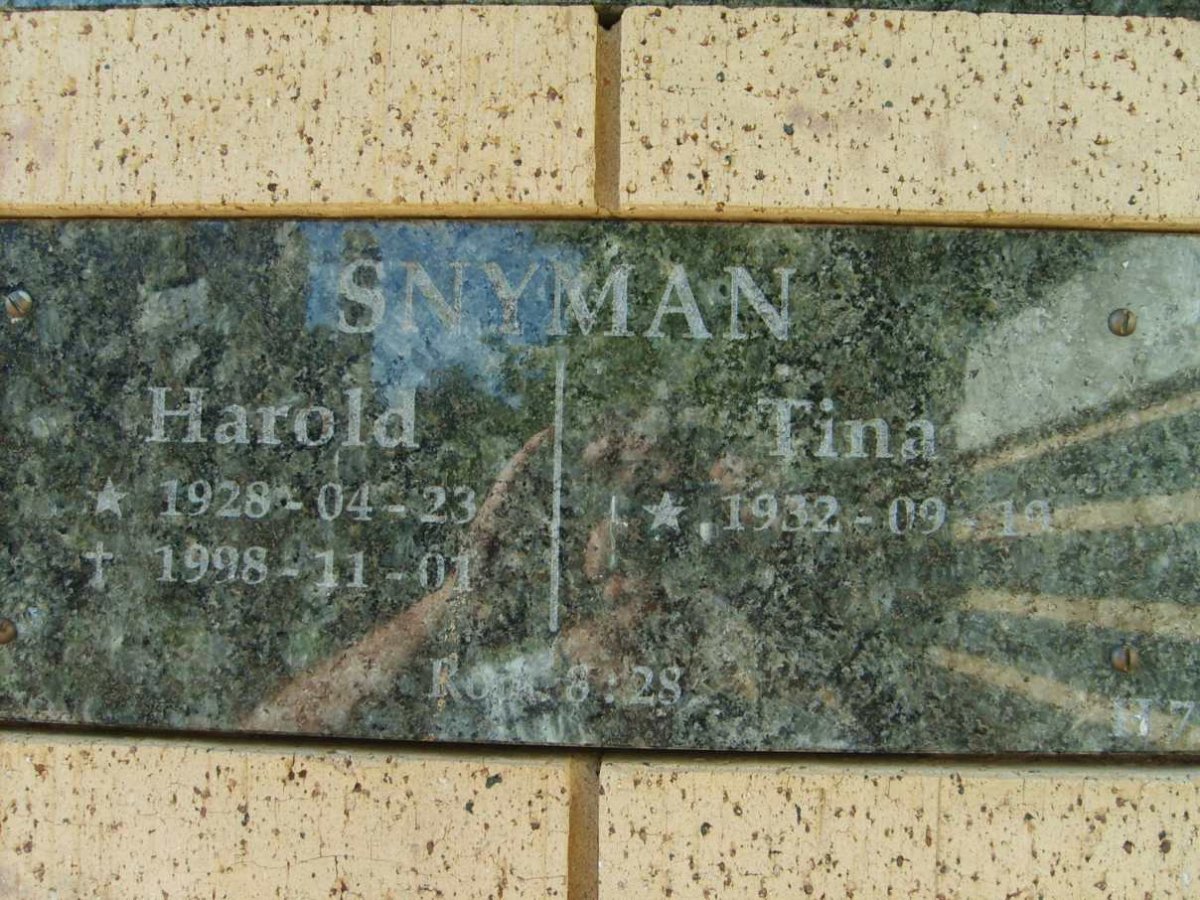 SNYMAN Harold 1928-1998 &amp; Tina 1932-