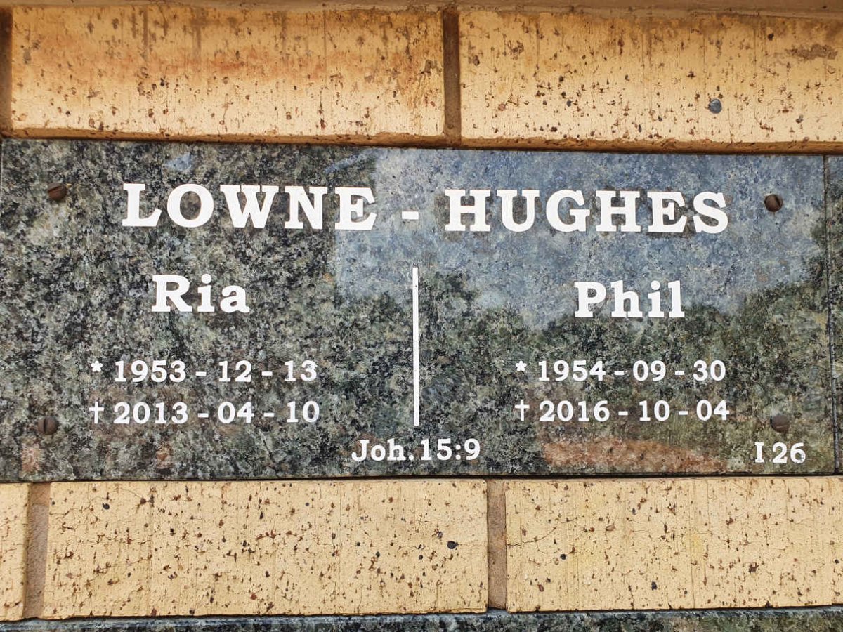 HUGHES Phil, LOWNE- 1954-2016 &amp; Ria 1953-2013