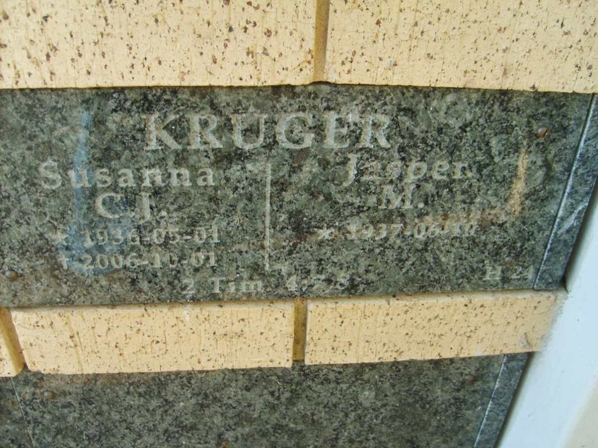 KRUGER Jasper M. 1937- &amp; Susanna C. J. 1936-2006 