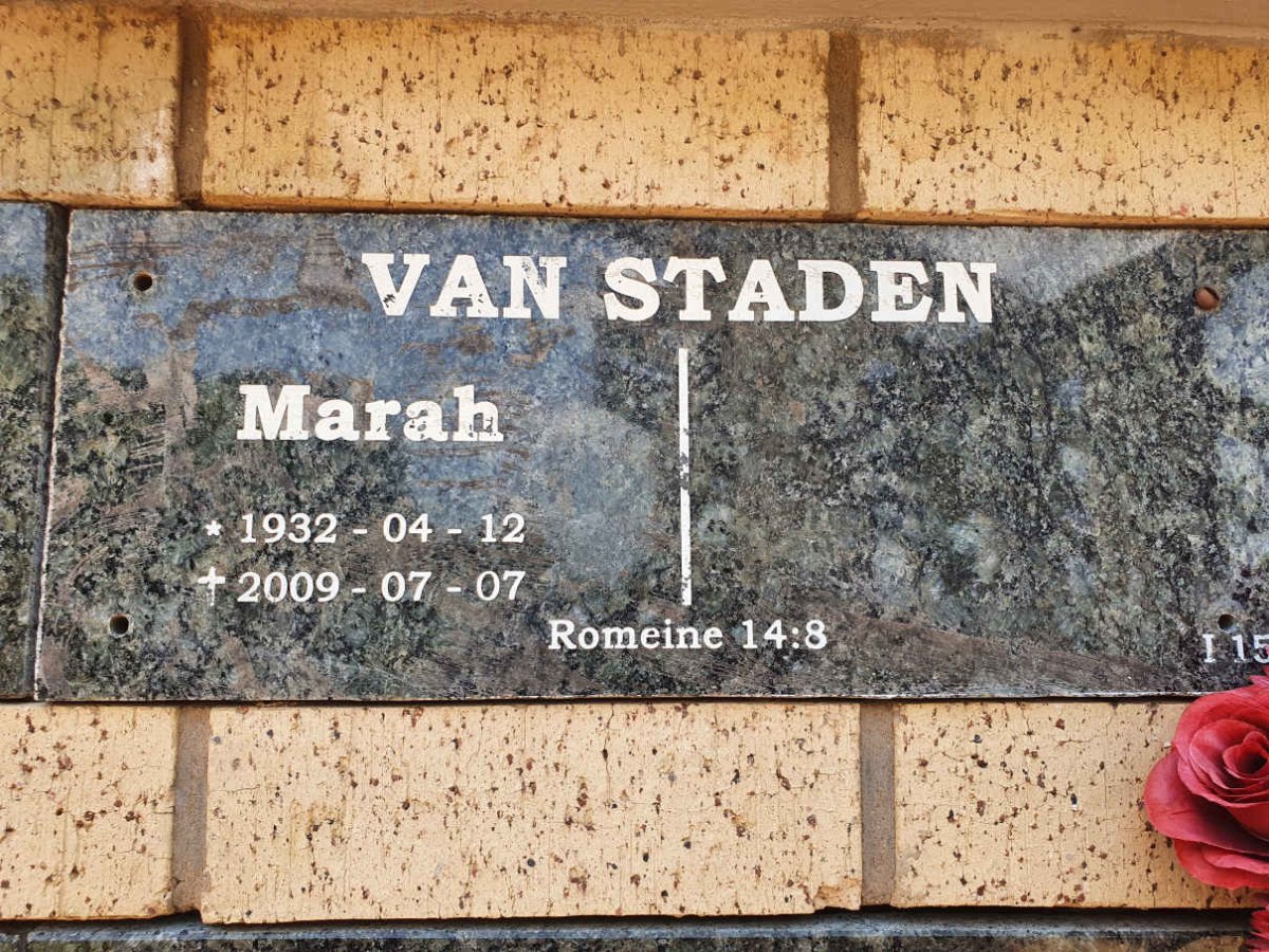 STADEN Marah, van 1932-2009