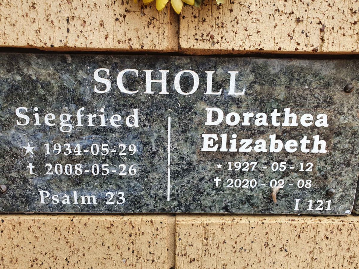 SCHOLL Siegfried 1934-2008 &amp; Dorathea Elizabeth 1927-2020