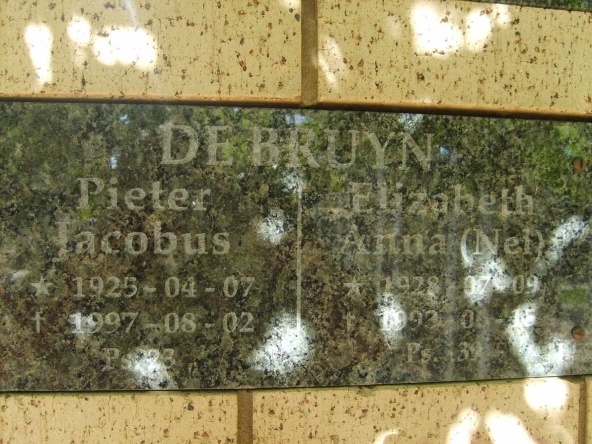 BRUYN Pieter Jacobus, de 1925-1997 &amp; Elizabeth Anna NEL 1928-1993