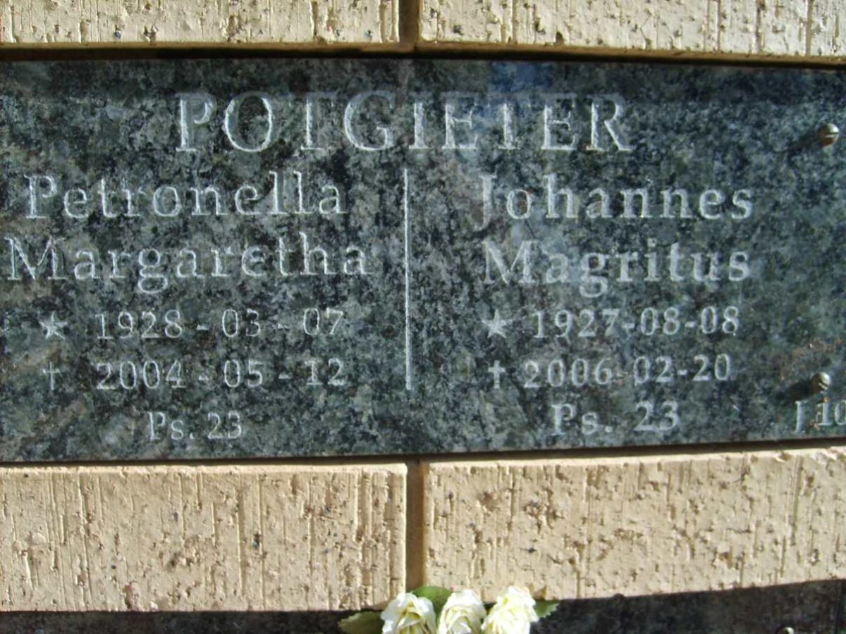 POTGIETER Johannes Magritus 1927-2006 &amp; Petronella Margaretha 1928-2004