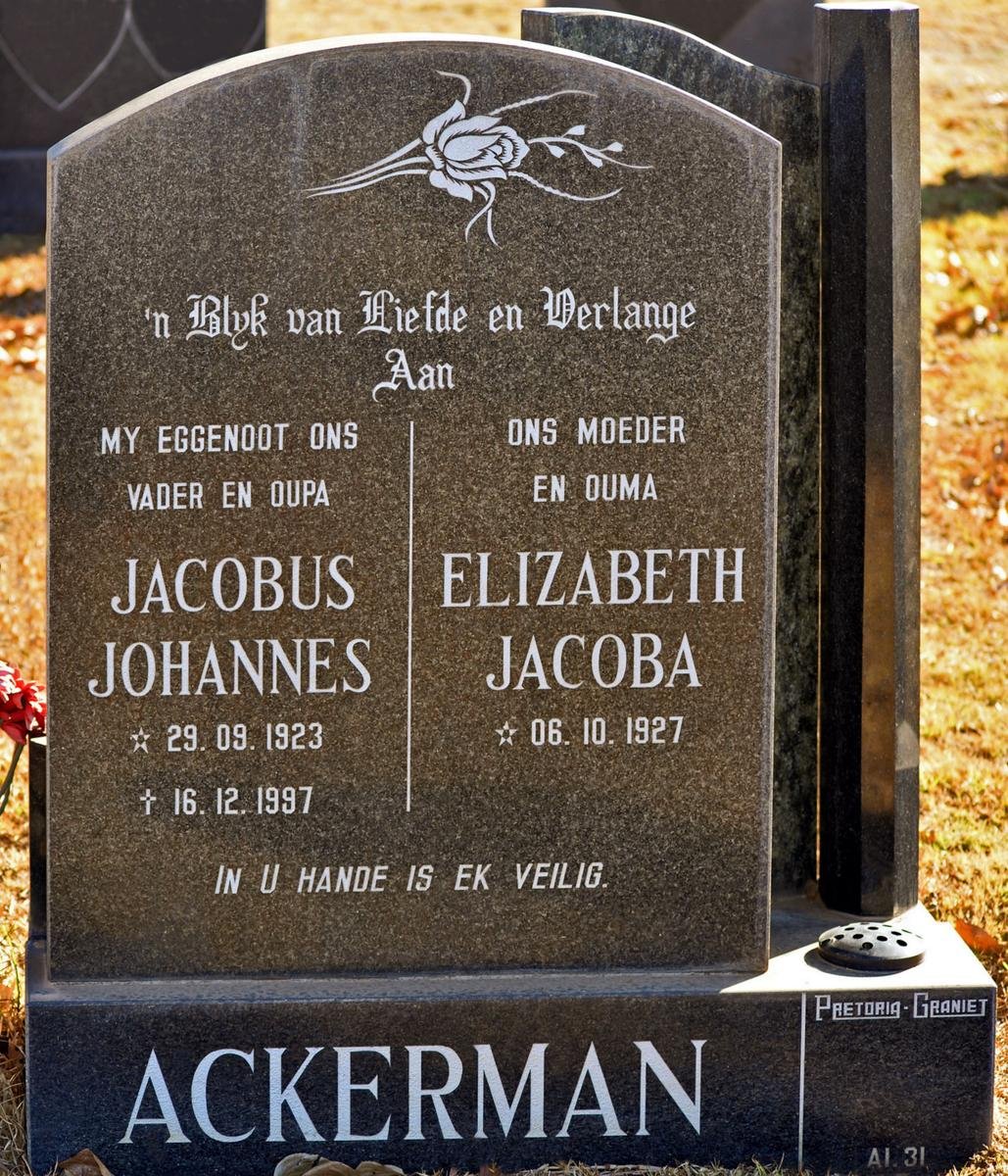 ACKERMAN Jacobus Johannes 1923-1997 &amp; Elizabeth Jacoba 1927-
