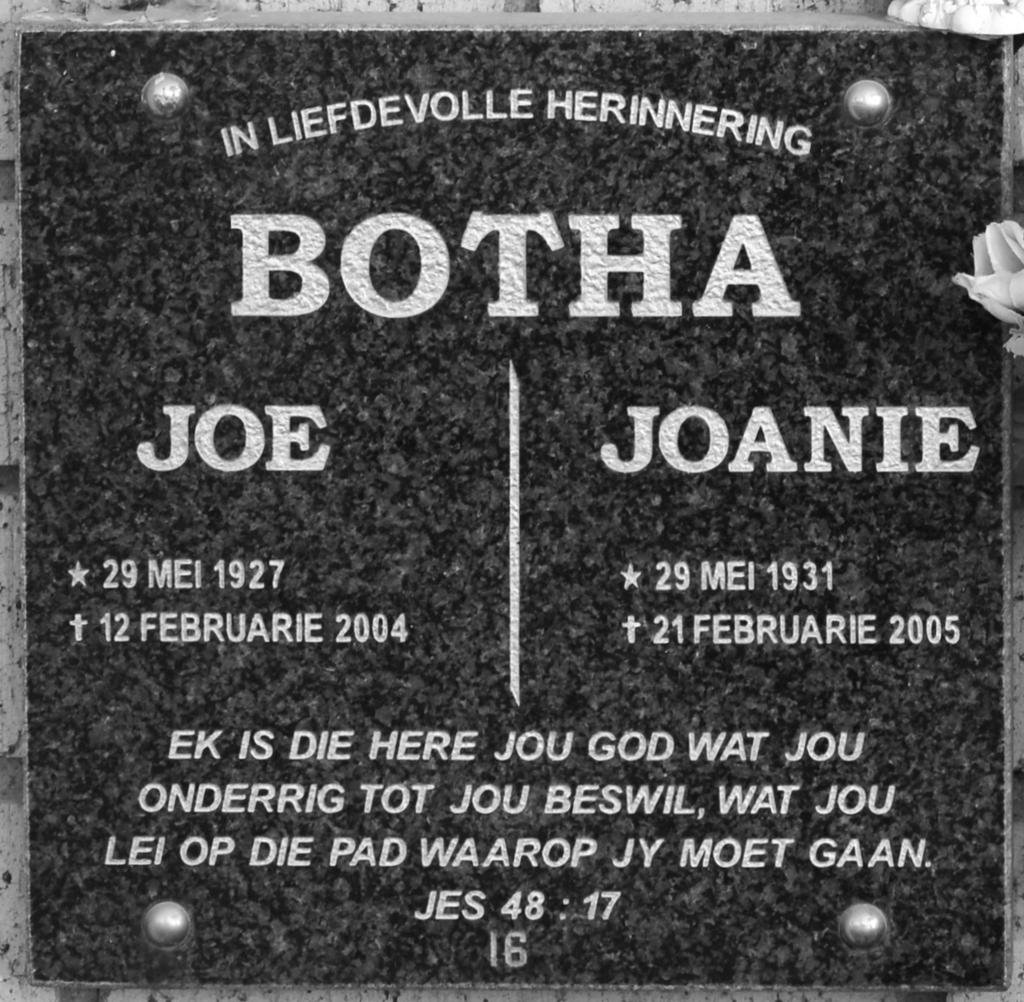 BOTHA Joe 1927-2004 &amp; Joanie 1931-2005