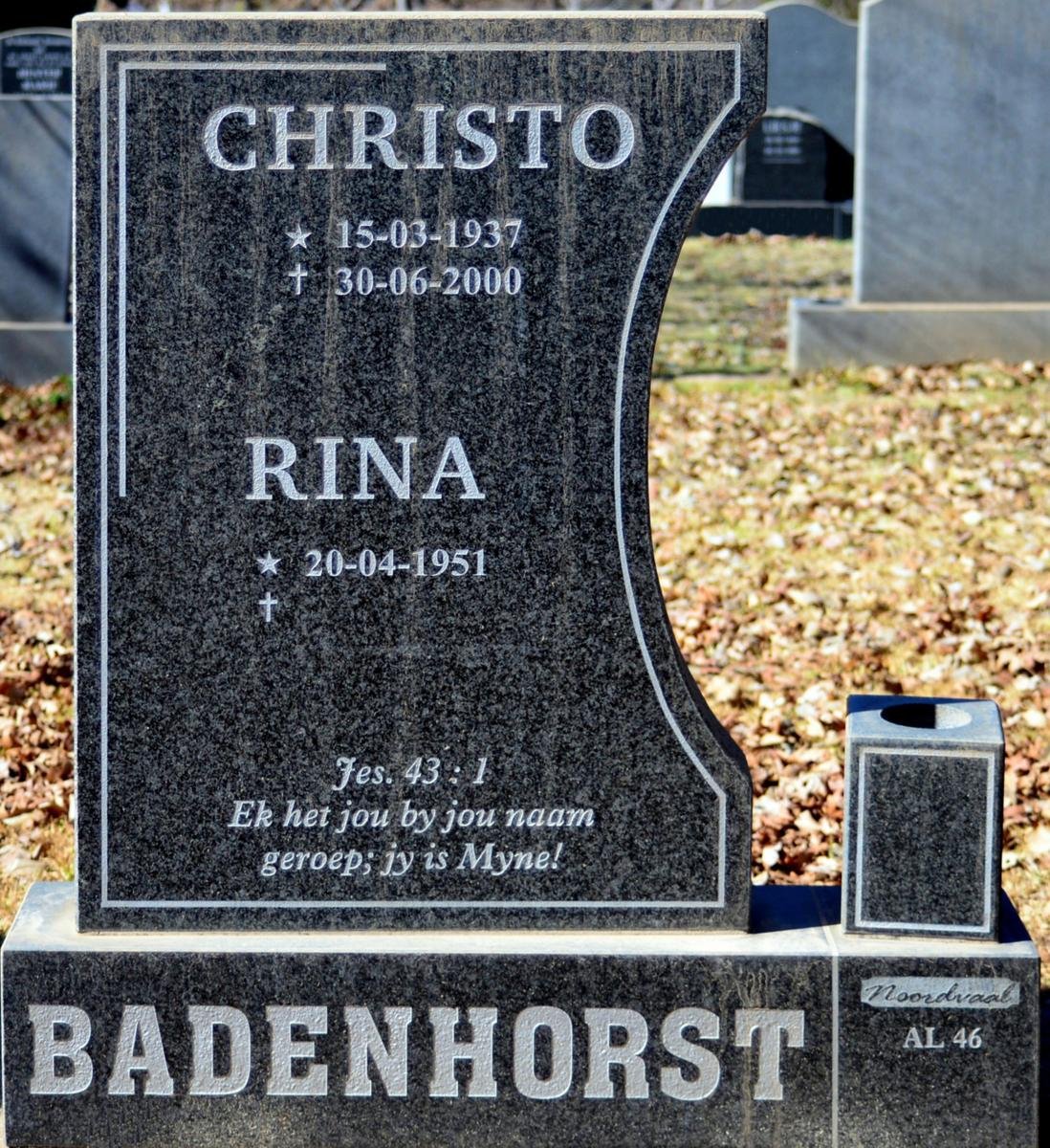 BADENHORST Christo 1937-2000 &amp; Rina 1951-