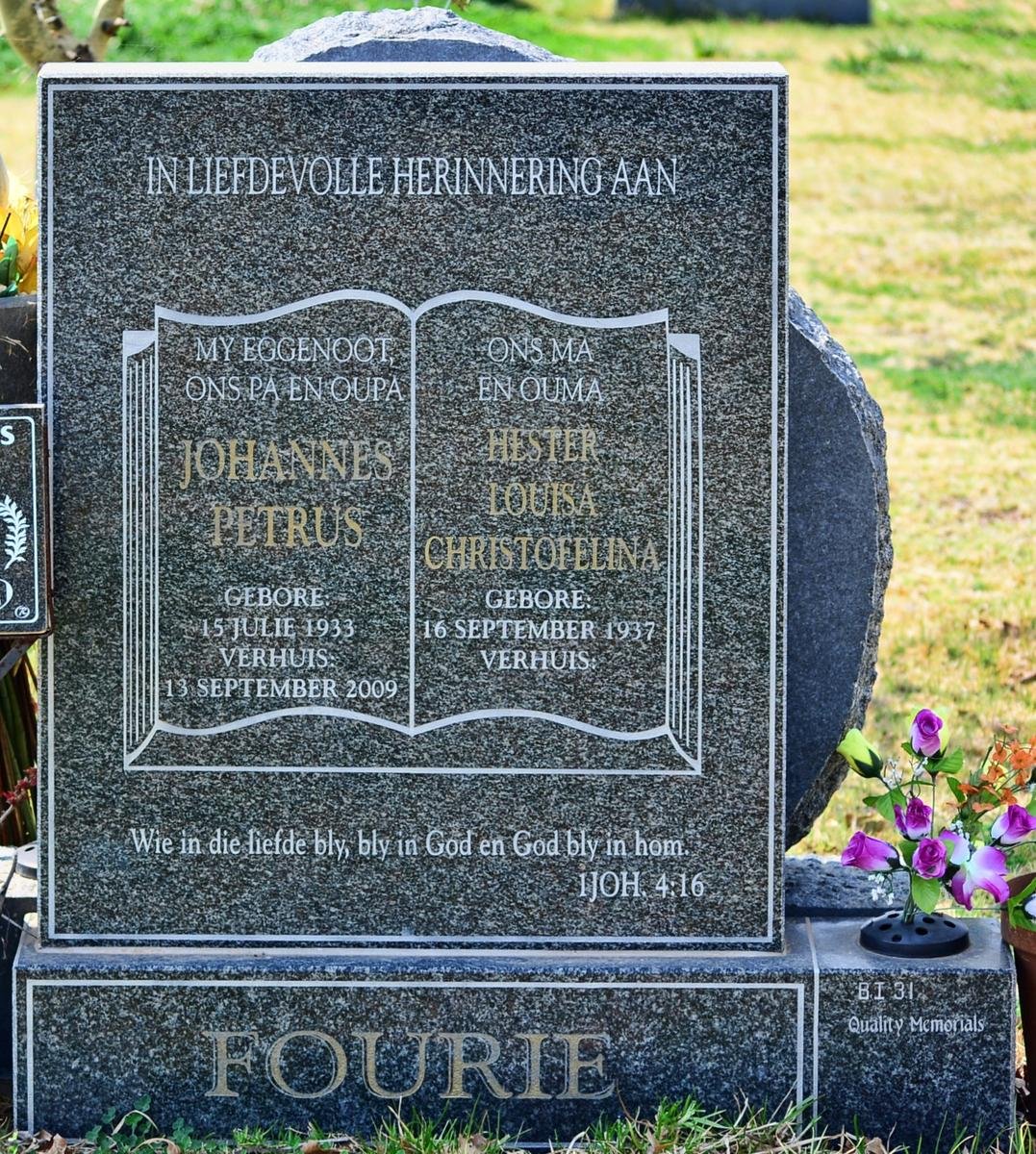 FOURIE Johannes Petrus 1933-2009 &amp; Hester Louisa Christofelina 1937-