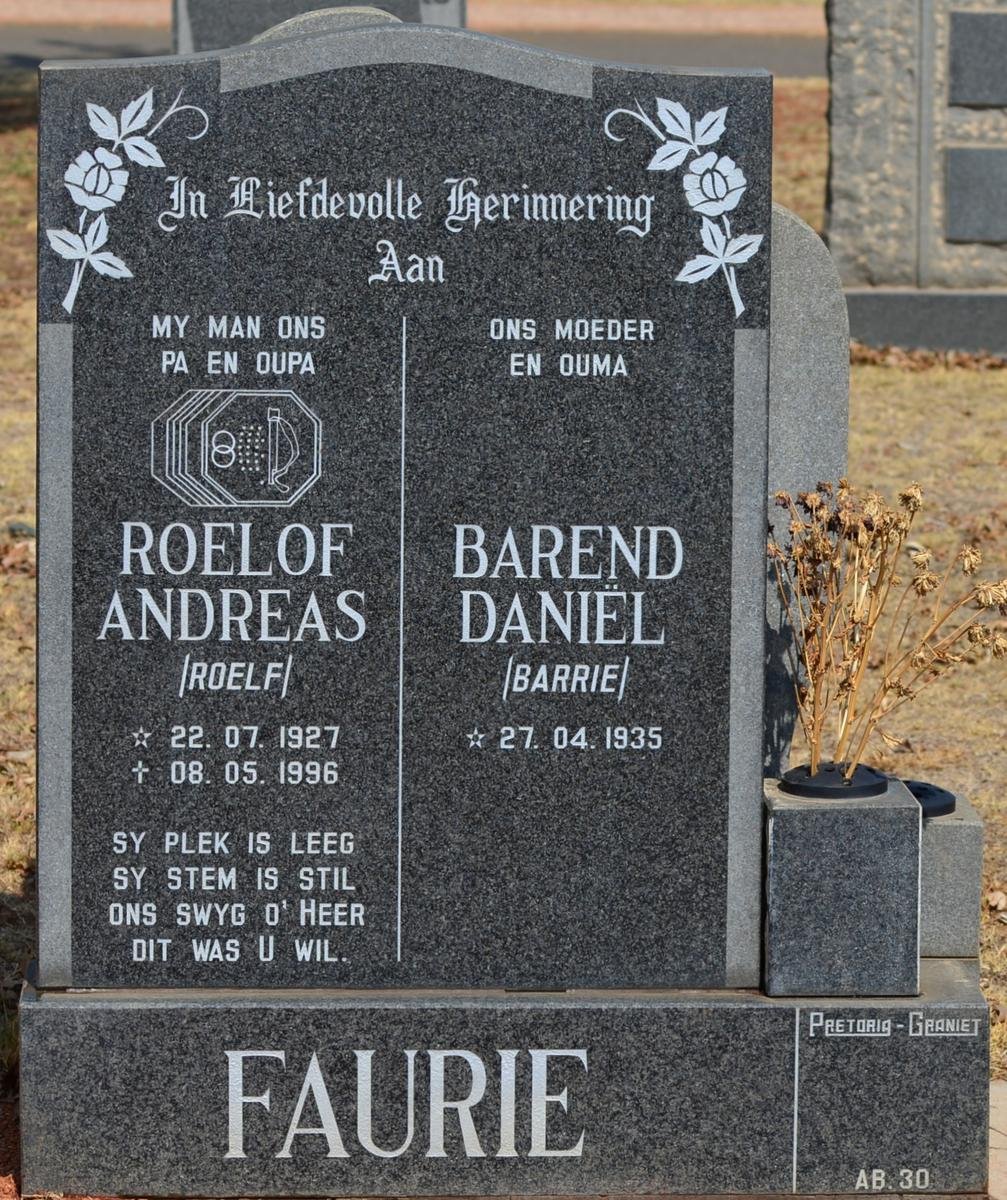 FOURIE Roelof Andreas 1927-1996 &amp; Barend Daniel 1935-