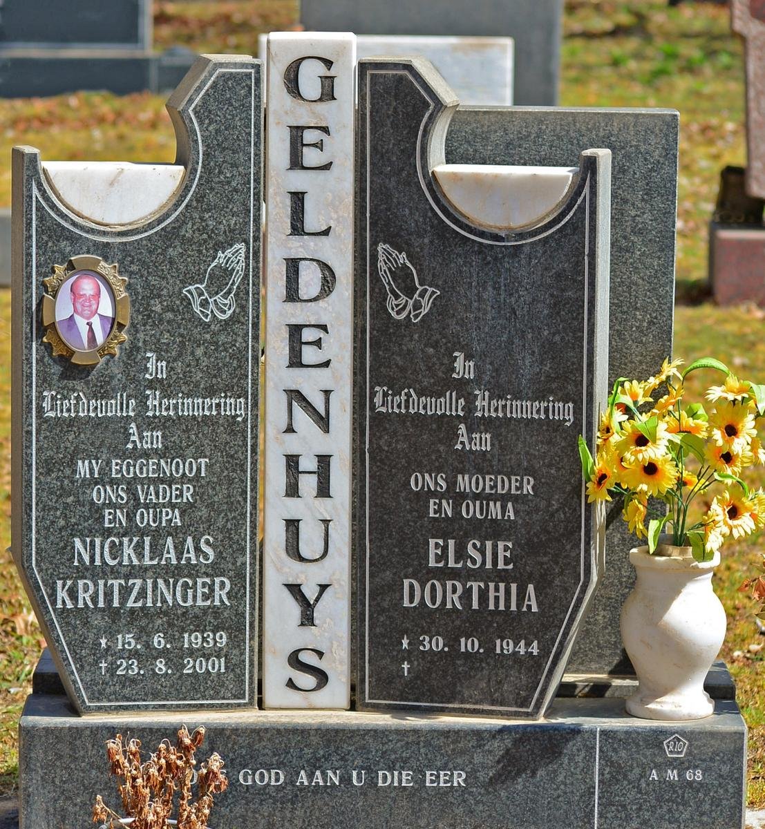 GELDENHUYS Nicklaas Kritzinger 1939-2001 &amp; Elsie Dorthia 1944-