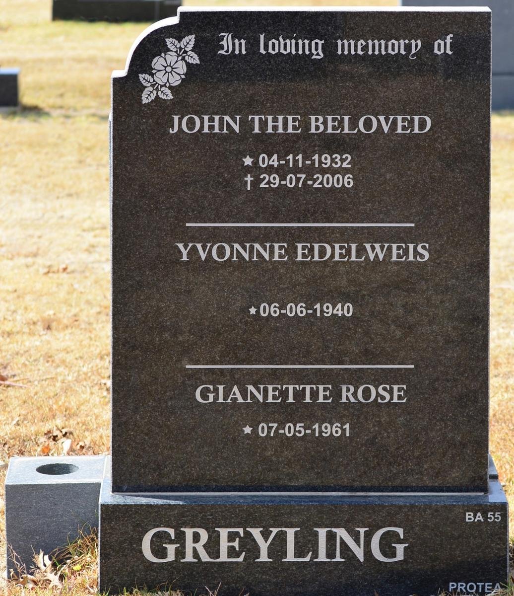 GREYLING John 1932-2006 &amp; Yvonne Edelweis 1940-