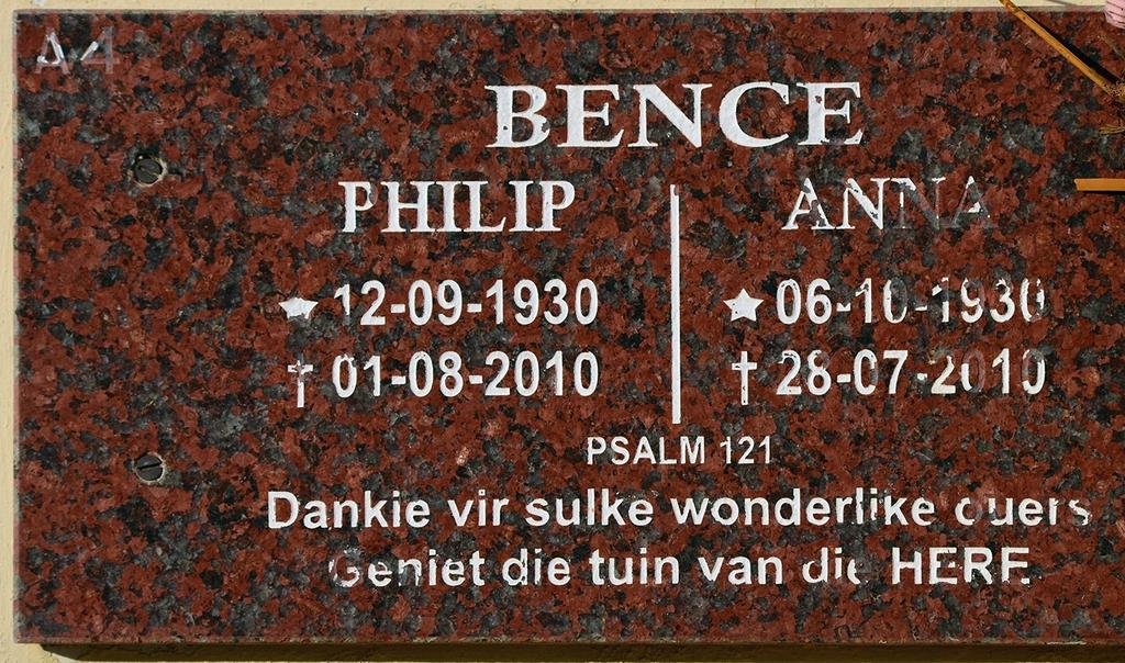 BENCE Philip 1930-2010 &amp; Anna 1930-2010