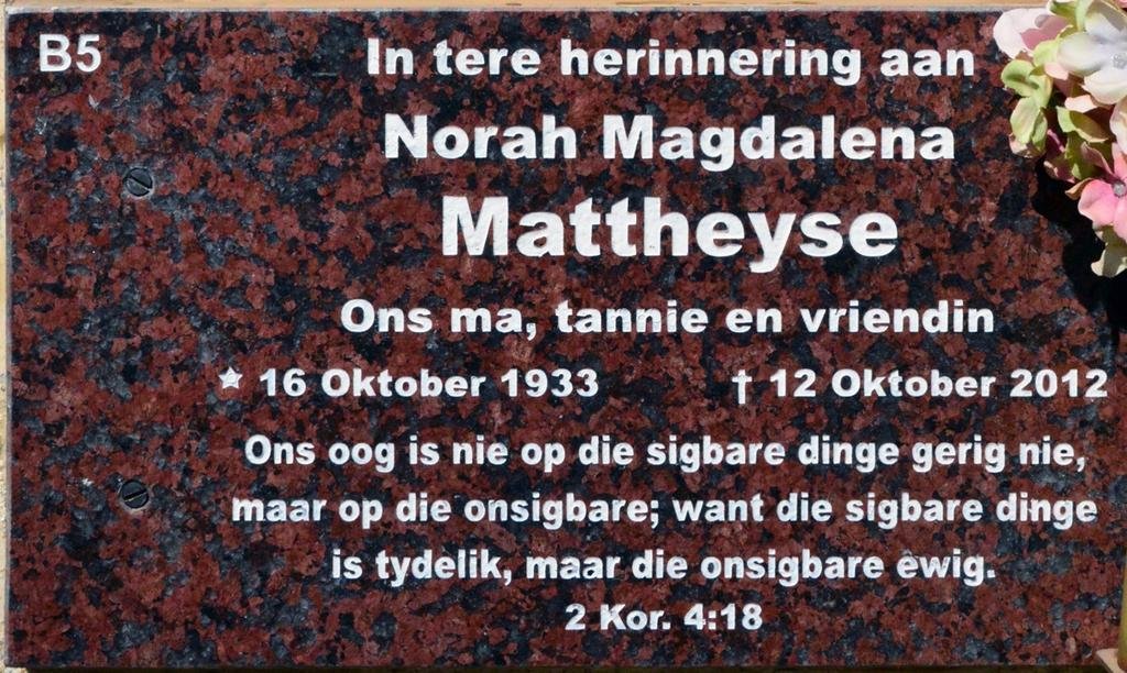 MATTHEYSE Norah Magdalena 1933-2012