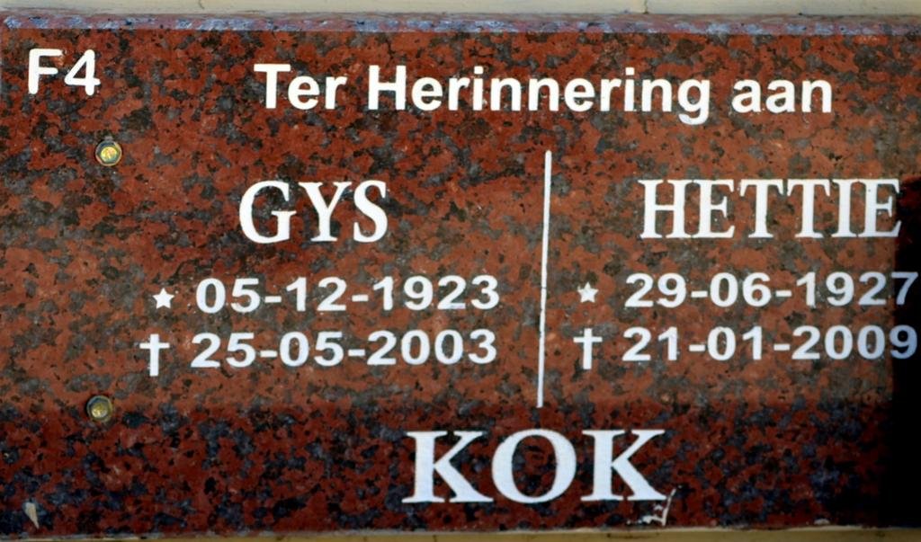 KOK Gys 1923-2003 &amp; Hettie 1927-2009
