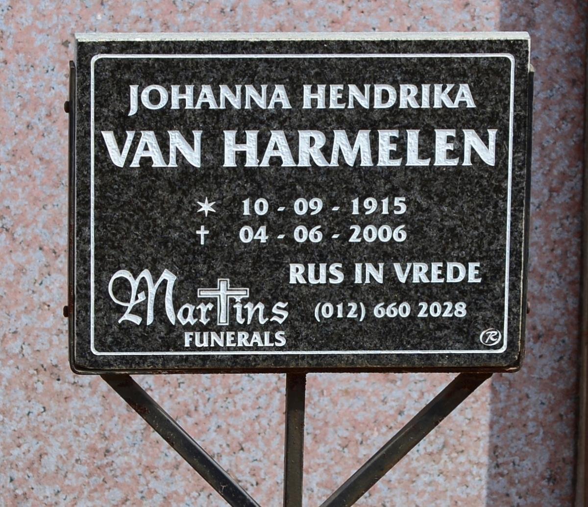 HARMELEN Johanna Hendrika, van 1915-2006
