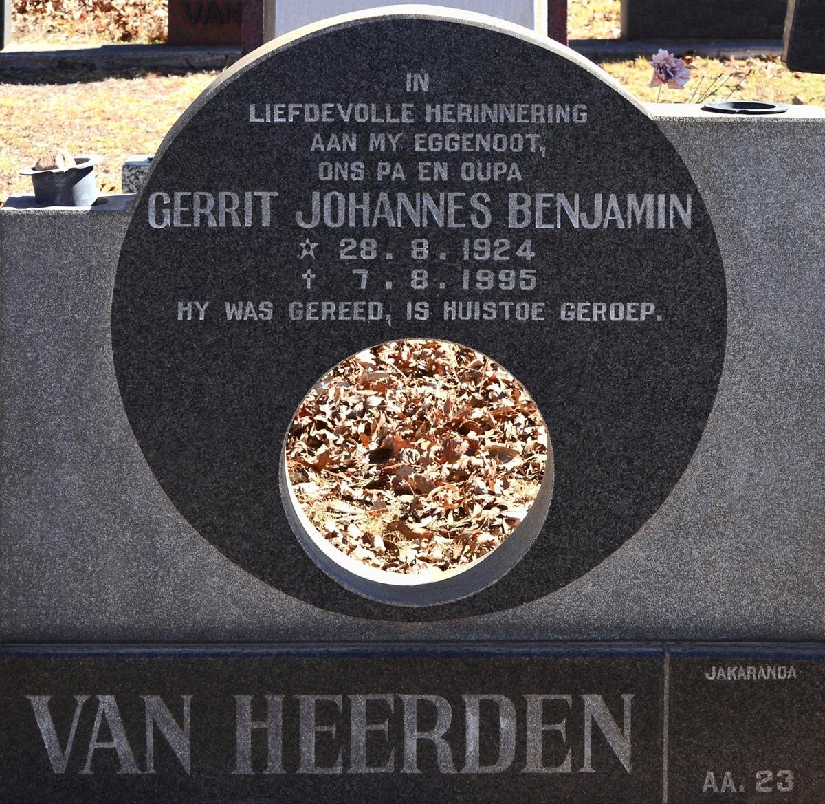 HEERDEN Gerrit Johannes Benjamin, van 1924-1995