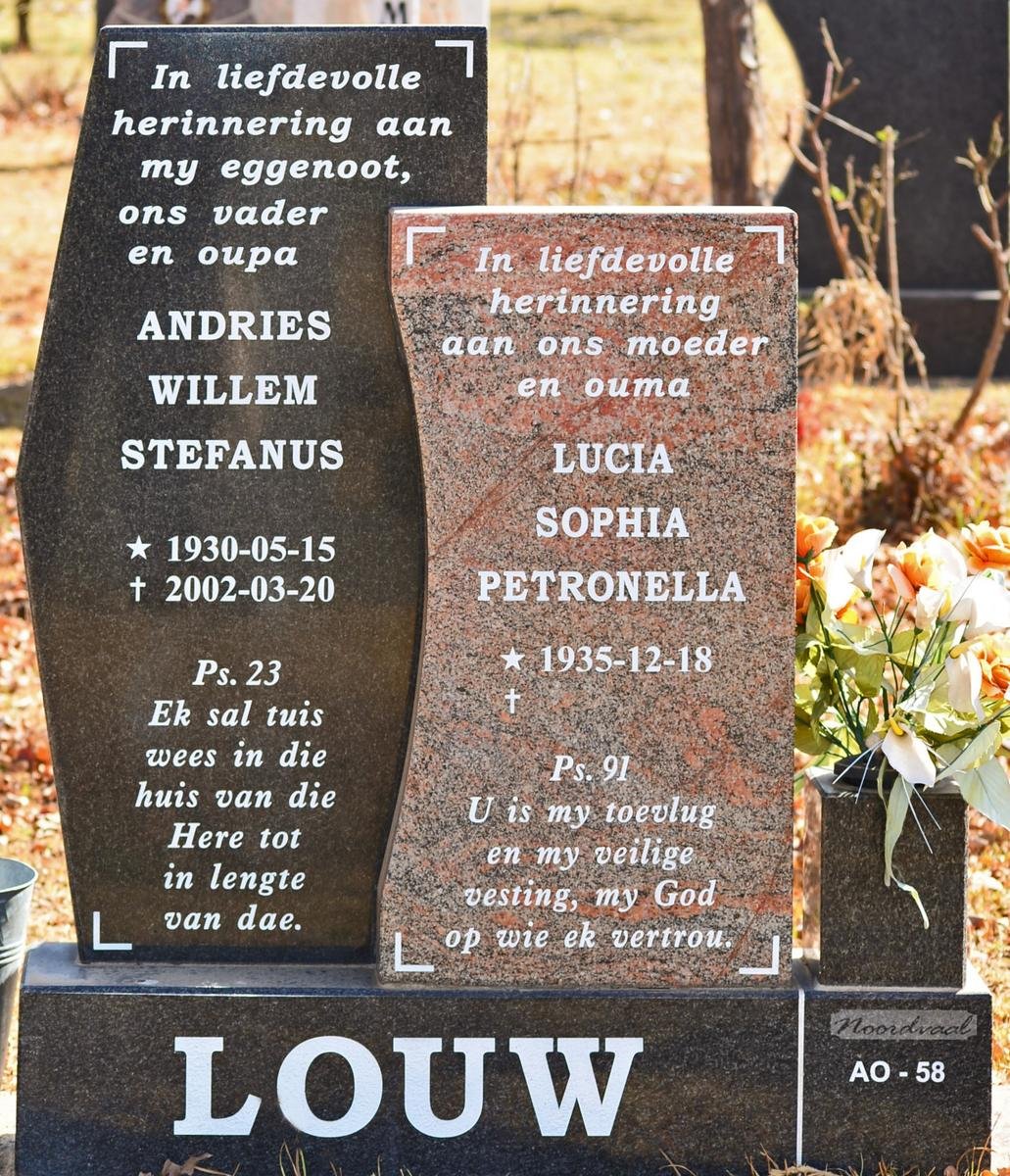 LOUW Andries Willem Stefanus 1930-2002 &amp; Lucia Sophia Petronella 1935-