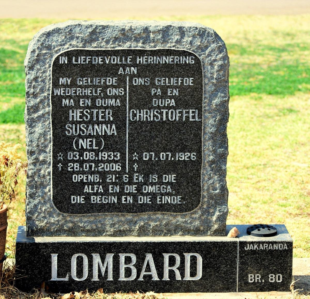 LOMBARD Christoffel 1926- &amp; Hester Susanna NEL 1933-2006