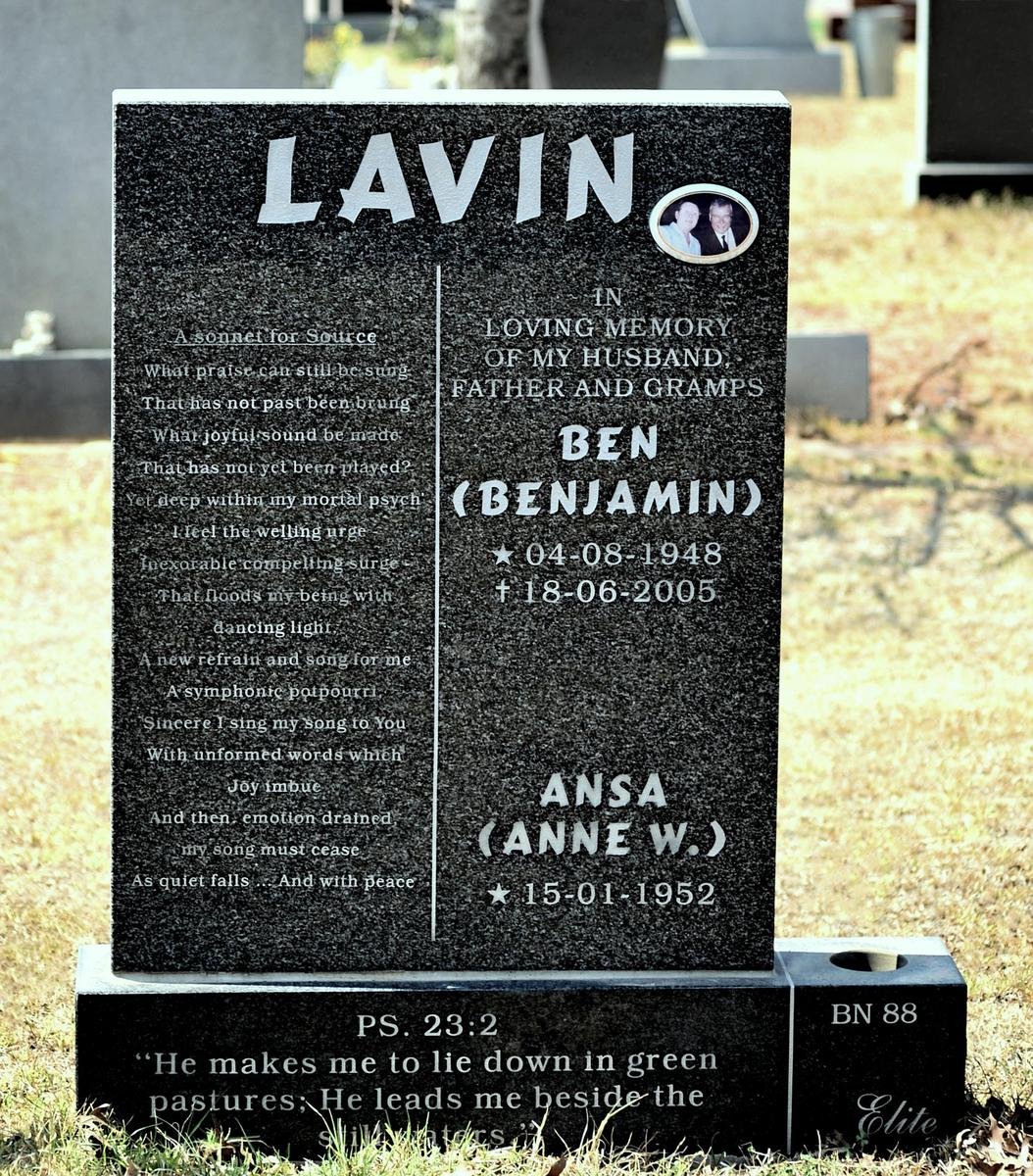 LAVIN Benjamin 1948-2005 &amp; Anne W. 1952-