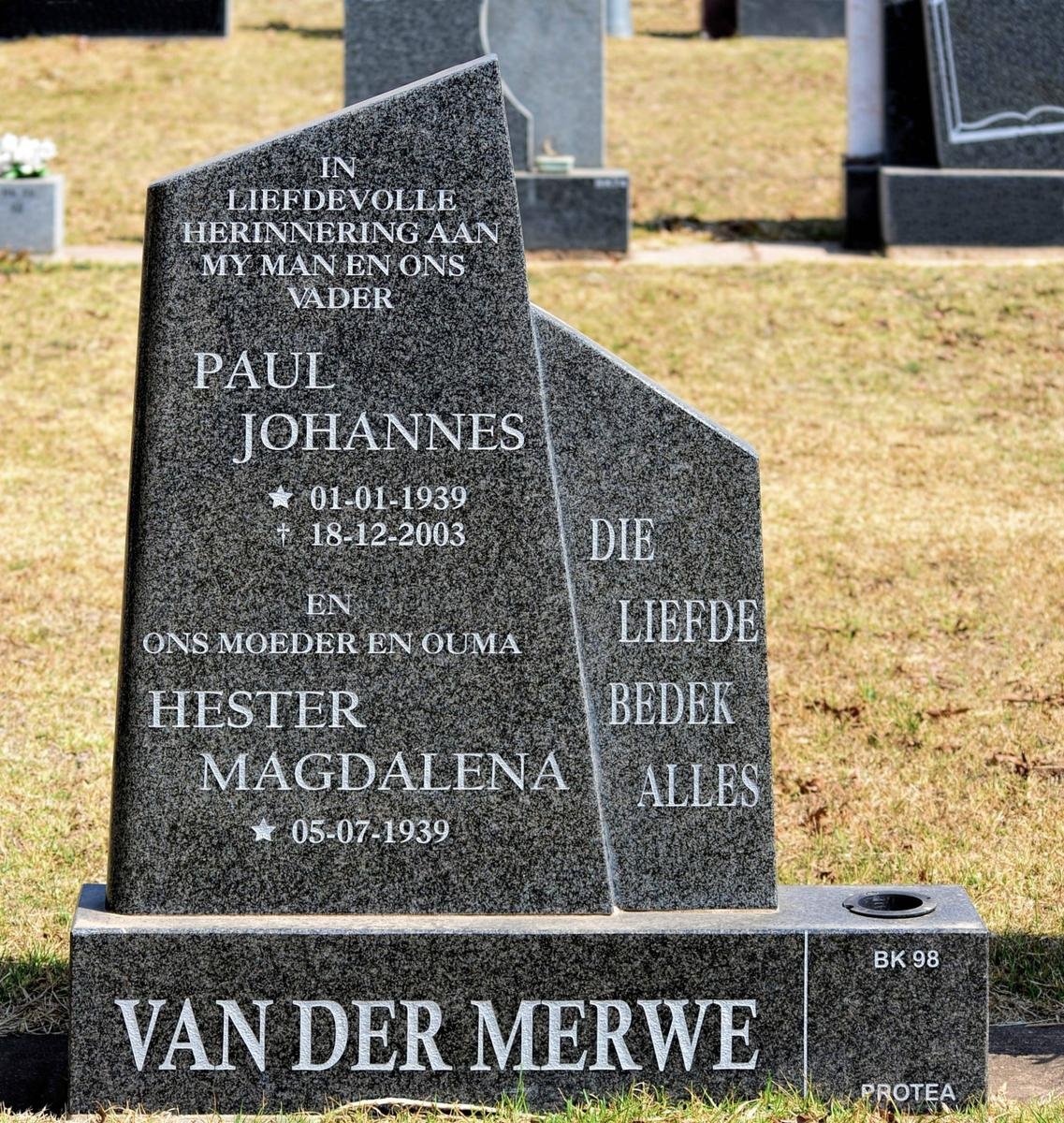 MERWE Paul Johannes, van der 1939-2003 &amp; Hester Magdalena 1939-