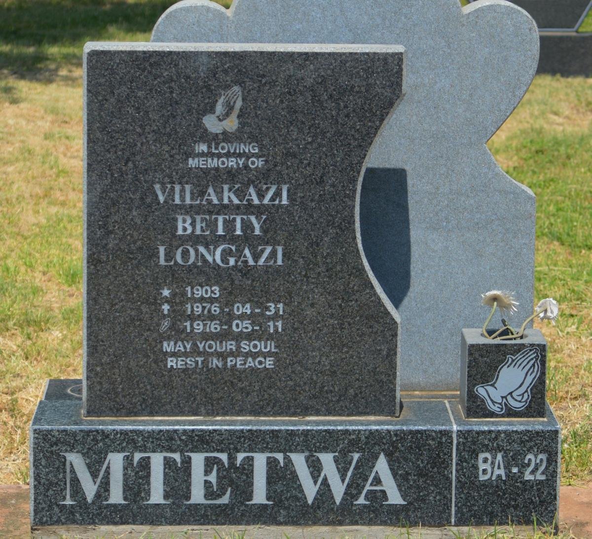 MTETWA Vilakazi Betty Longazi 1903-1976