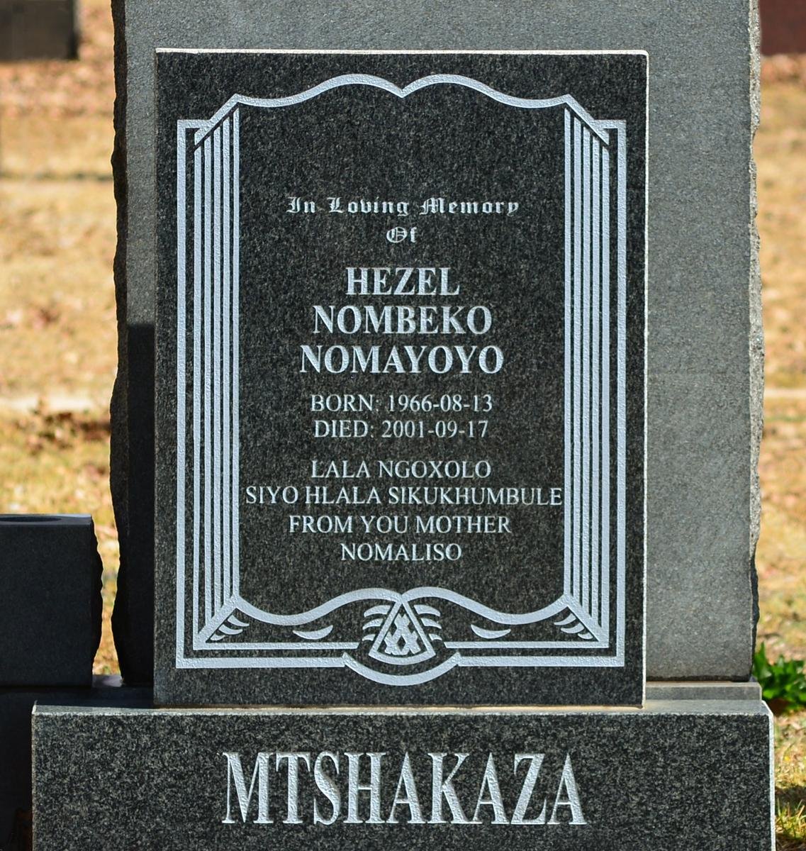 MTSHAKAZA Hezel Nombeko Nomayoyo 1966-2001