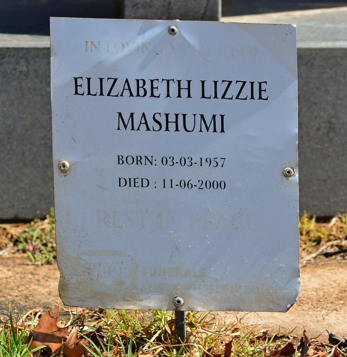 MASHUMI Elizabeth Lizzie 1957-2000