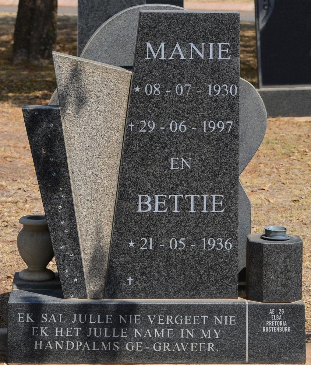 MEINTJES Manie 1930-1997 &amp; Bettie 1936-