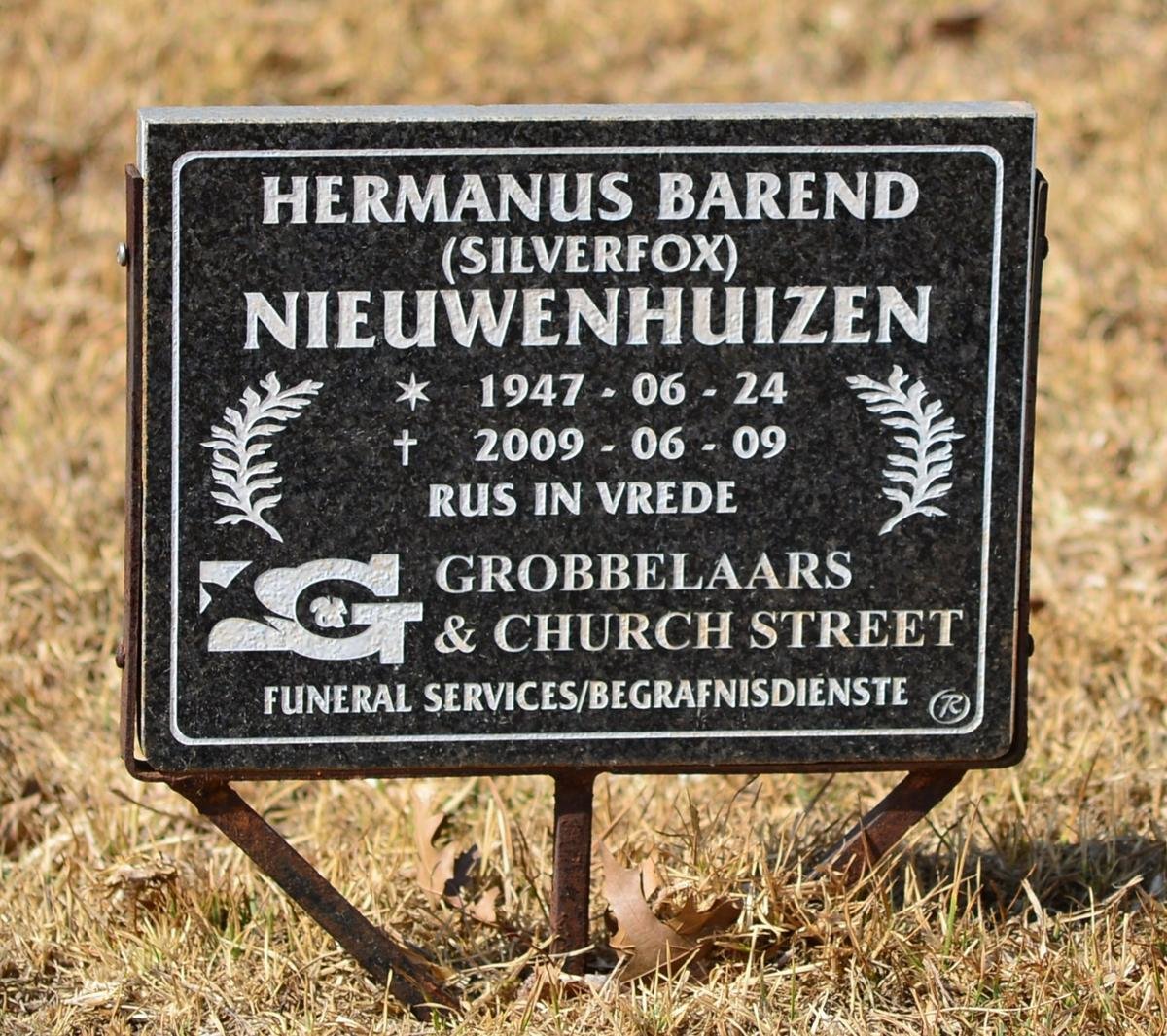 NIEUWENHUIZEN Hermanus Barend 1947-2009