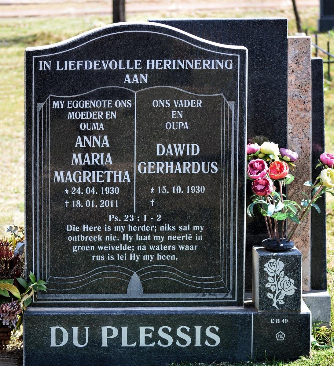 PLESSIS Dawid Gerhardus, du 1930- &amp; Anna Maria Magrietha 1930-2011