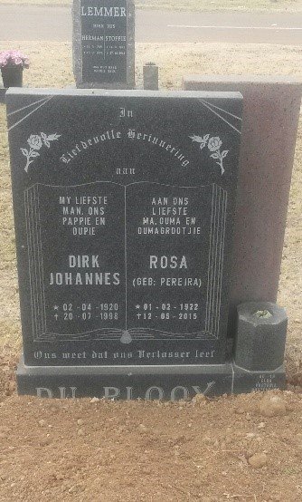 PLOOY Dirk Johannes, du 1920-1998 &amp; Rosa PEREIRA 1922-2015
