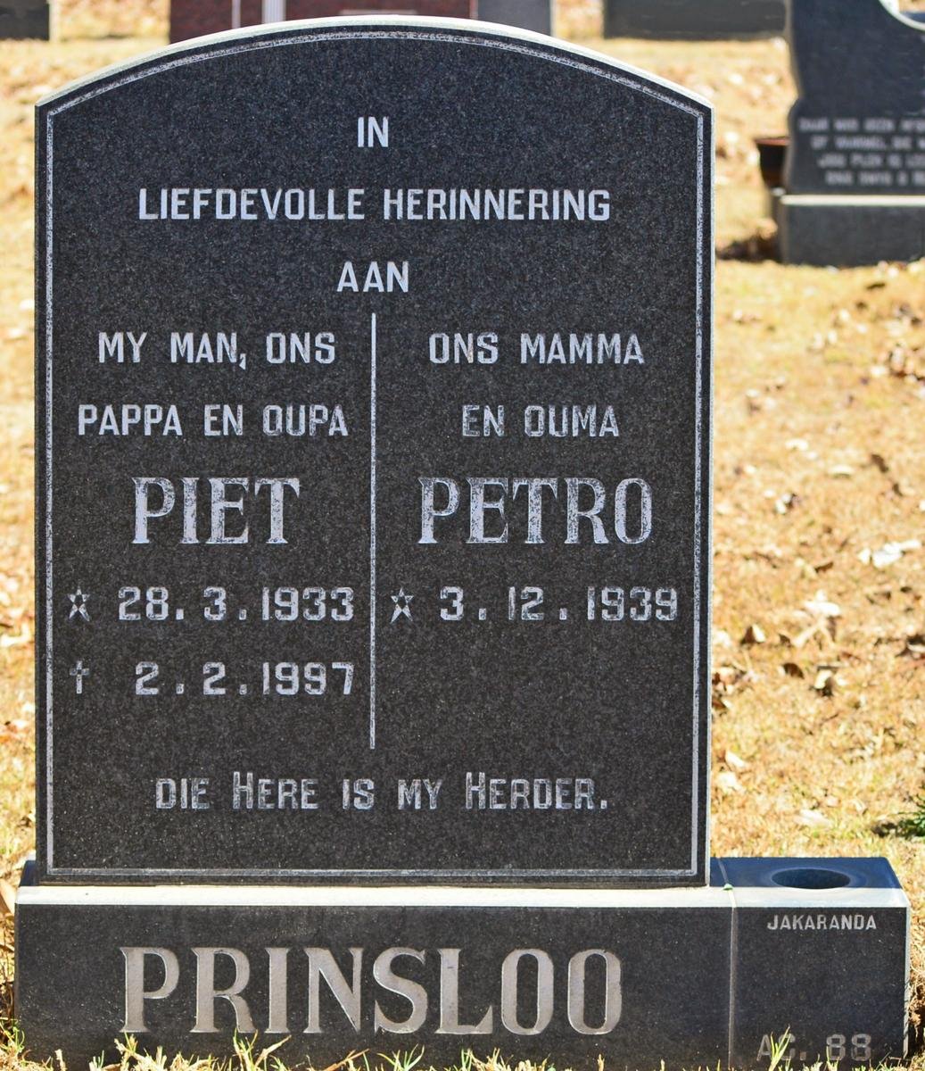 PRINSLOO Piet 1933-1997 &amp; Petro 1939-