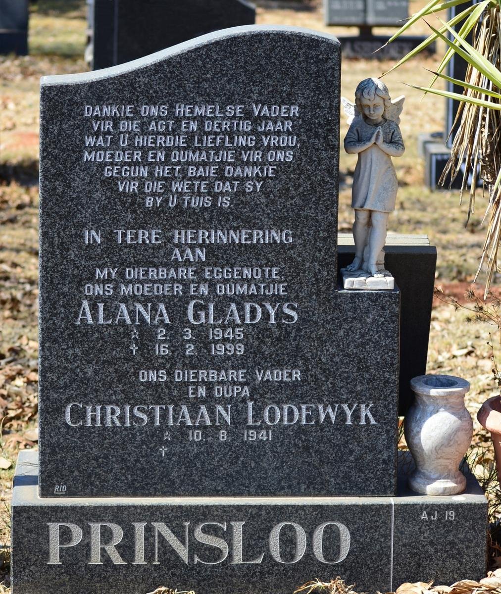 PRINSLOO Christiaan Lodewyk 1941- &amp; Alana Gladys 1945-1999