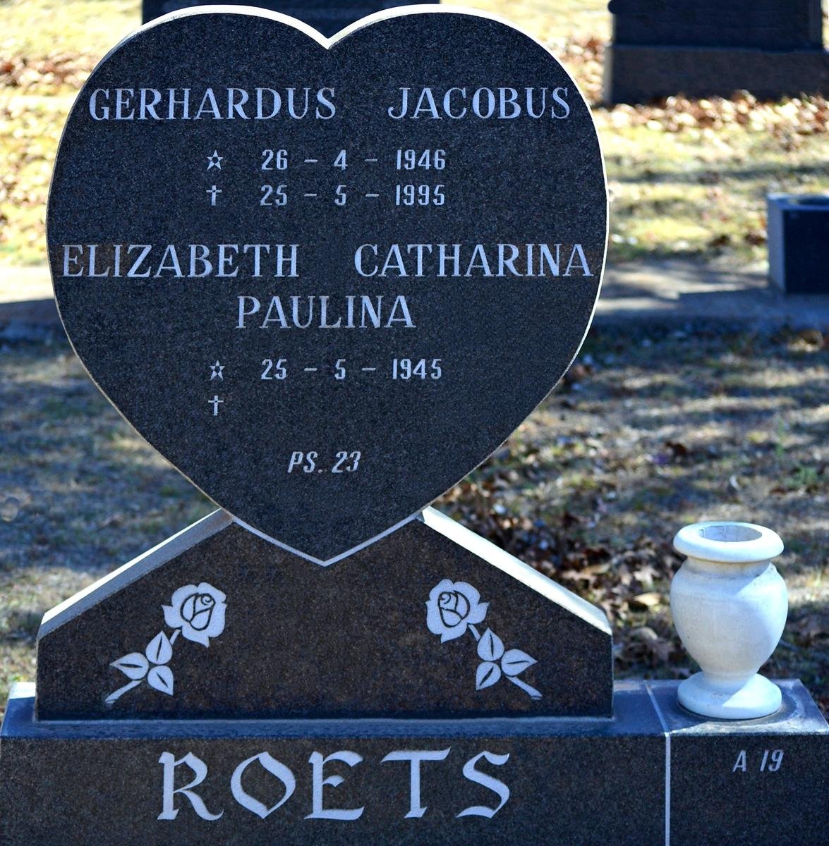 ROETS Gerhardus Jacobus 1946-1995 &amp; Elizabeth Catharina Paulina 1945-