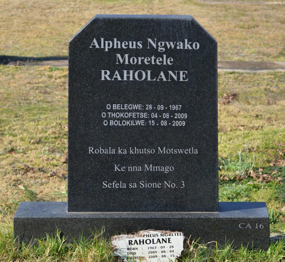RAHOLANE Apheus Ngwako Moretele 1967-2009