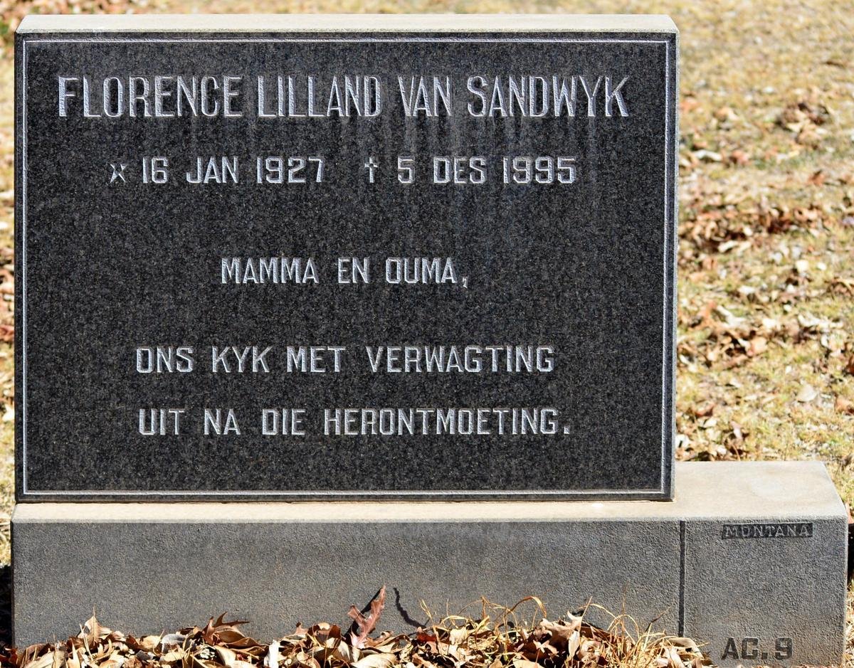 SANDWYK Florence Lilland, van 1927-1995