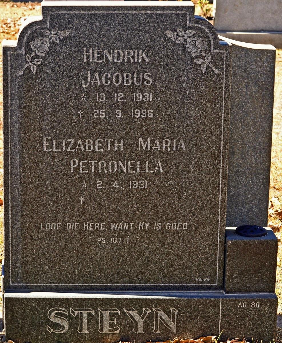 STEYN Hendrik Jacobus 1931-1996 &amp; Elizabeth Maria Petronella 1931-