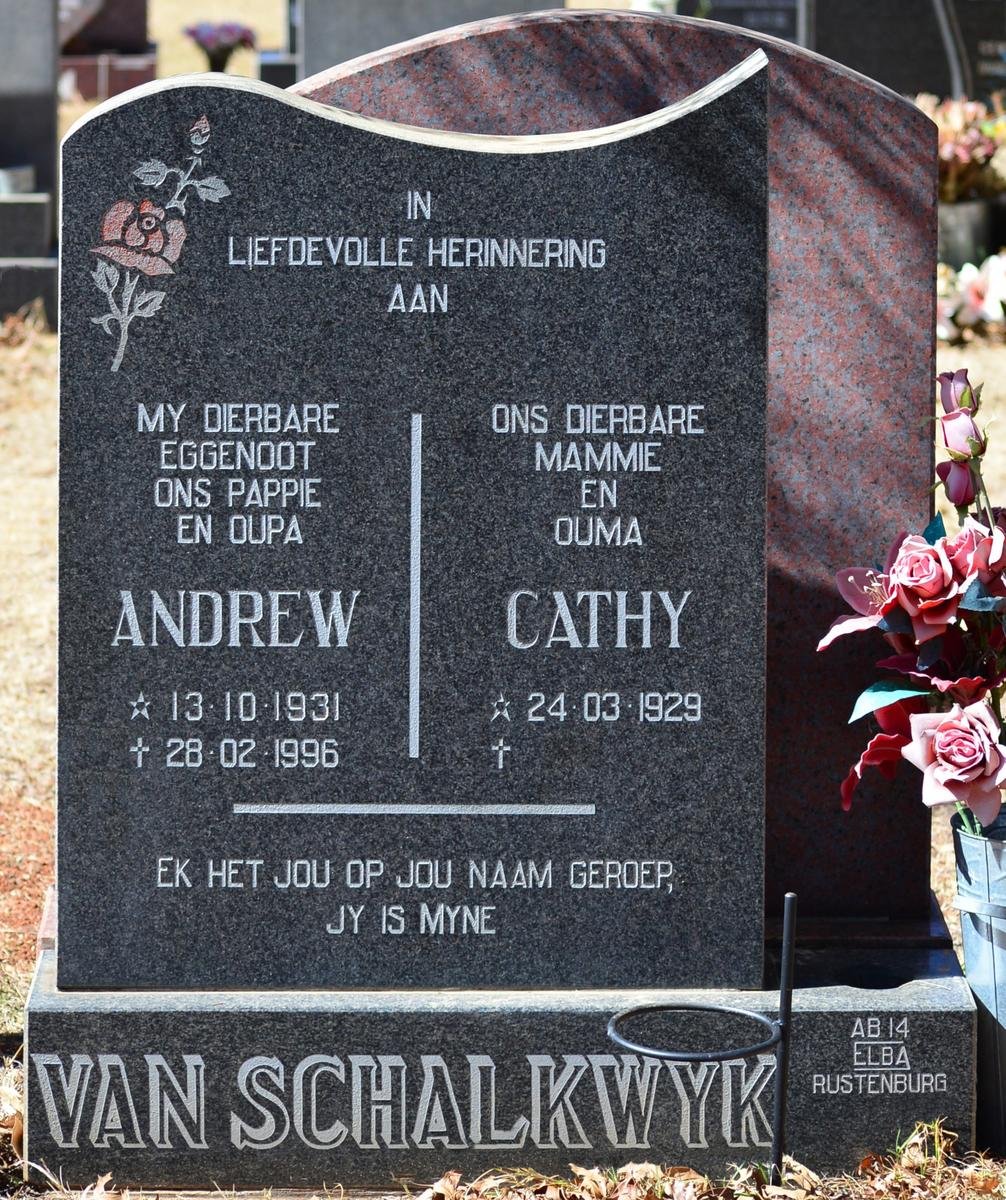 SCHALKWYK Andrew, van 1931-1996 &amp; Cathy 1929-